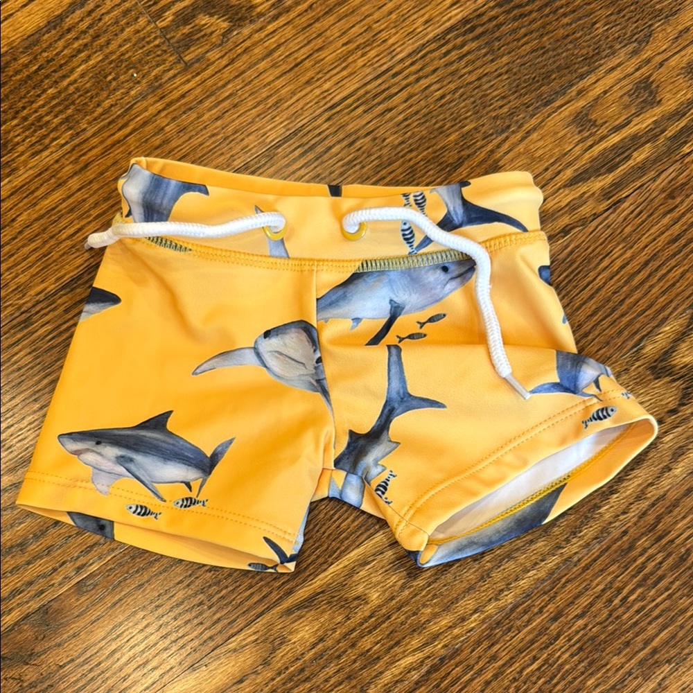 Yellow Shark Print Swim Shorts infant